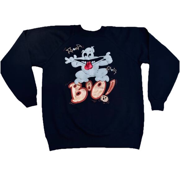 Vtg Halloween Sweatshirt Hanes Large Crewneck Ghost Puff Paint 90s Graphic USA - Picture 1 of 8